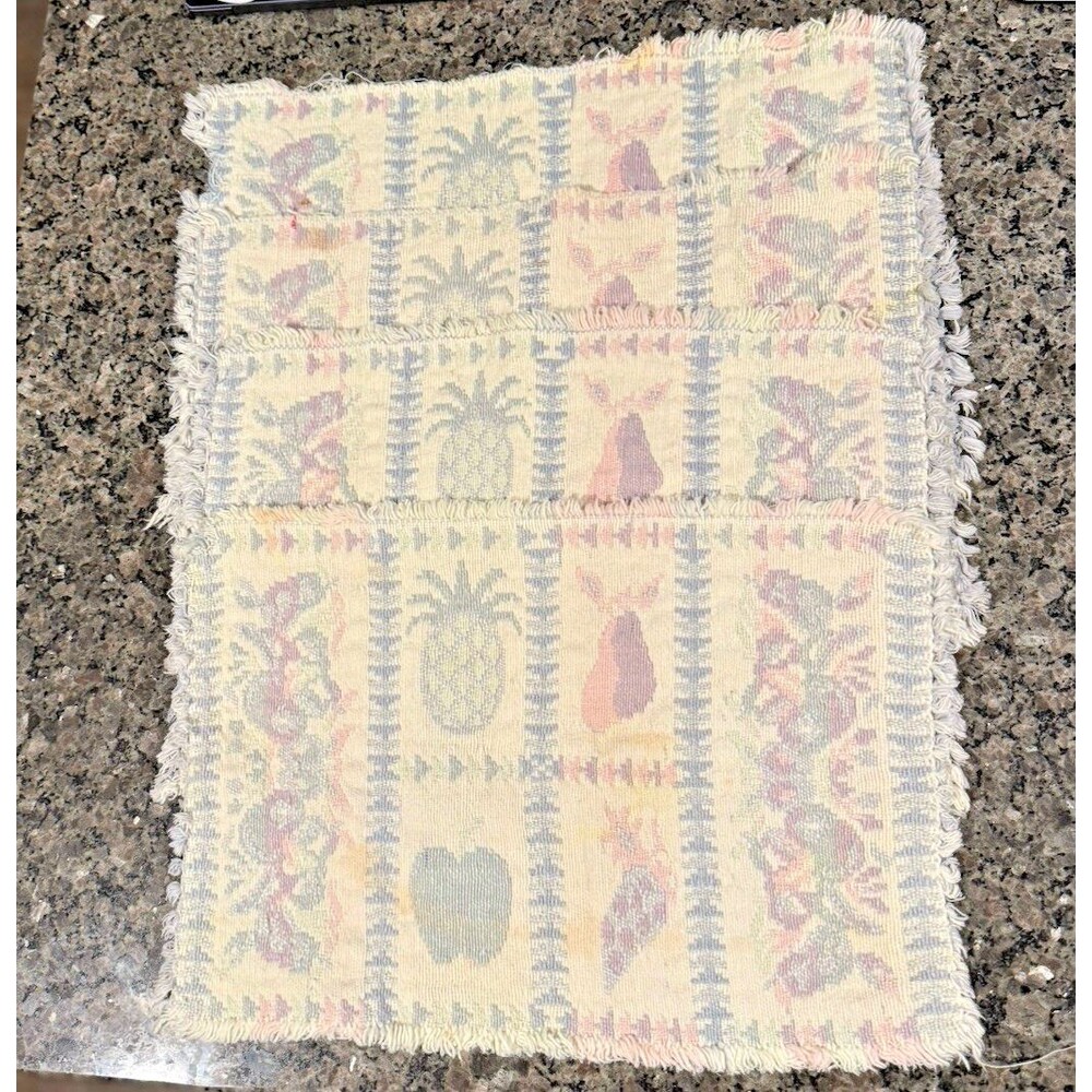 Vintage Woven Tapestry Placemats Set of 4 Fruit & Floral Motif Neutral Pastel